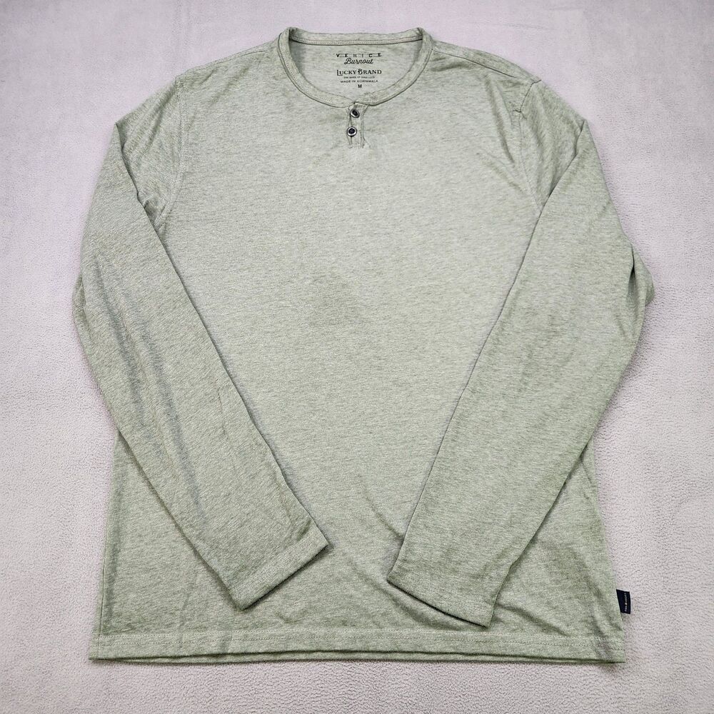 Lucky Brand Venice Burnout Henley Shirt Men's Size M Green Long Sleeve Stretch